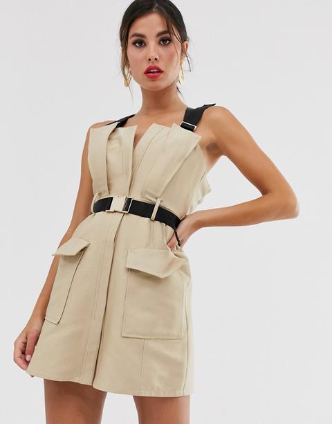 Minivestido Estilo Gabardina Con Detalle De Correa Y Hebilla En Contrste De Asos Design-beis