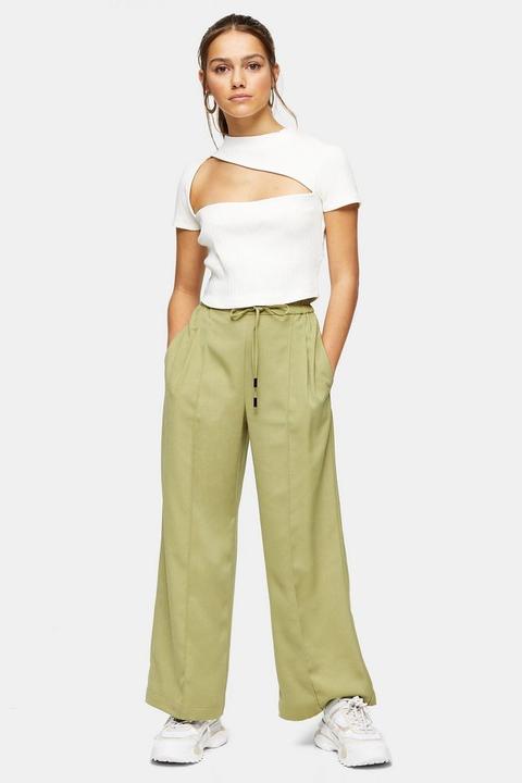 Petite Olive Wide Leg Jogger Style Trousers