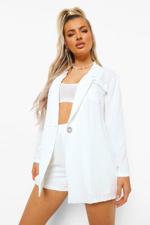 Womens Relaxed Fit Oversized Blazer - White - 10, White