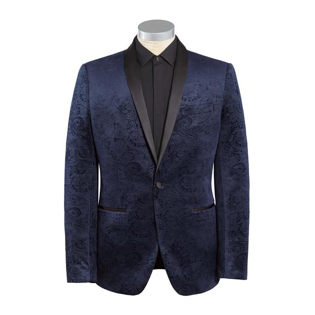 Mens Next Blue Slim Fit Paisley Printed Velvet Tuxedo Jacket from