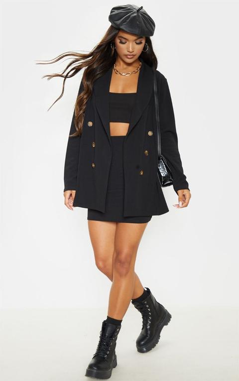 Black Oversized Button Detail Blazer