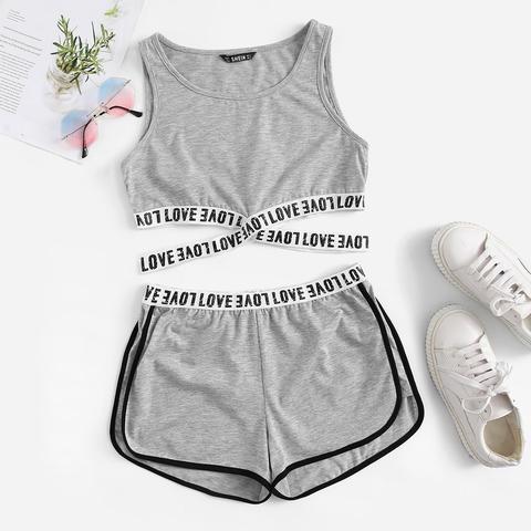 Outfit Di Due Pezzi Anello Lettere Grigio Per Lo Sport