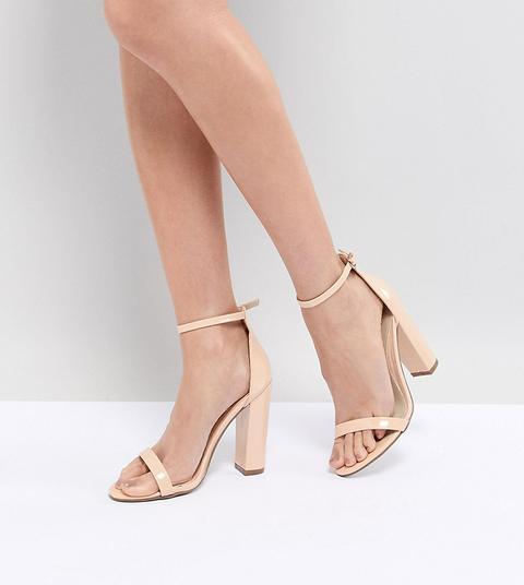 Missguided – Minimalistische Sandalen In Nude Mit Blockabsatz