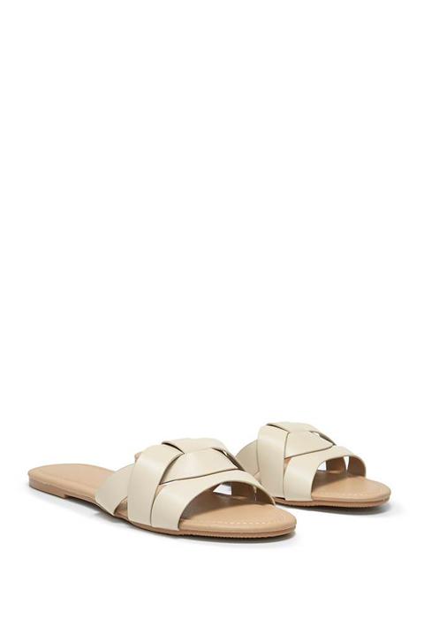 Beige Pu Cross Over Flat Sandals