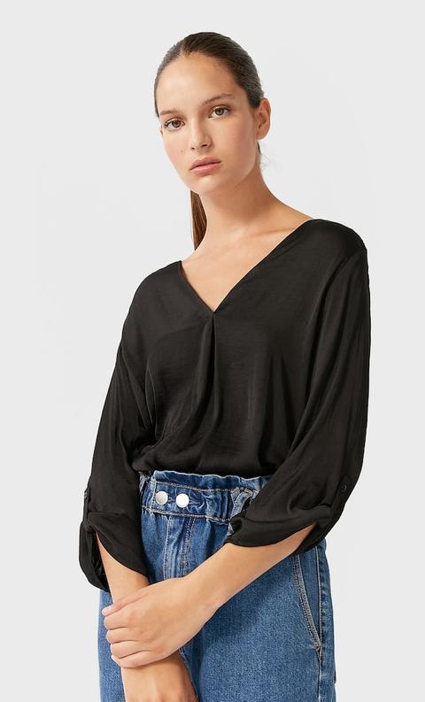 Stradivarius Camicia Maniche 3/4 Femminile Nero M