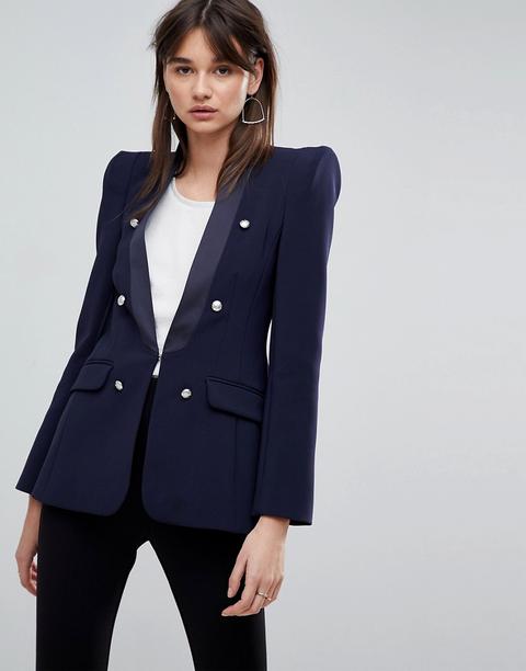 Asos Premium Tailored Blazer With Military Buttons-navy