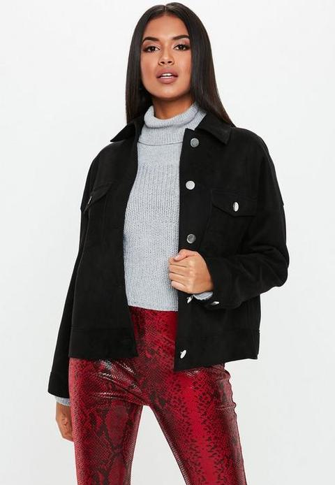 suede trucker jacket black