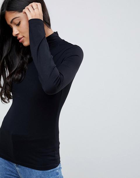 Asos Design Turtle Neck Long Sleeve Top In Black