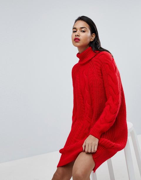 River Island - Vestito Maglia Midi A Trecce Grosse - Rosso