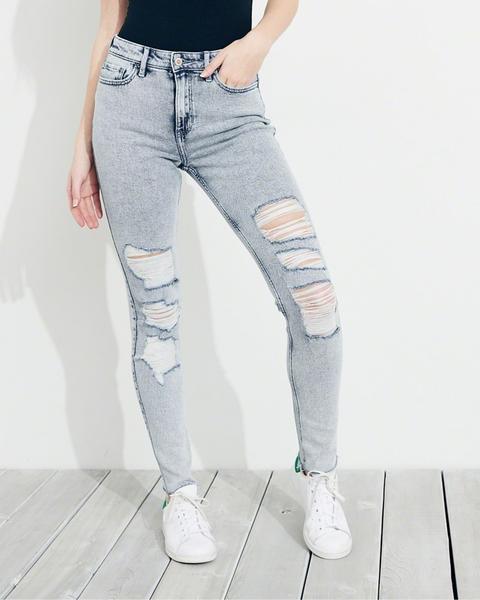 Chicas Jeans Superajustados Elásticos De Tiro Alto De Inspiración Vintage  from Hollister on 21 Buttons