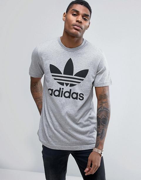 Adidas Originals - Bk7466 - T-shirt Grigia Con Logo A Trifoglio - Grigio