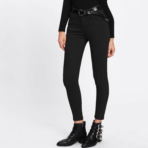 Per Tutti I Giorni Colore Unico Tasca Nero Pantaloni Di Jeans