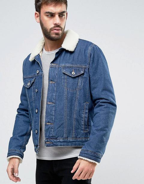 Chaqueta Vaquera Con Lavado Medio Y Cuello De Borreguito De Asos