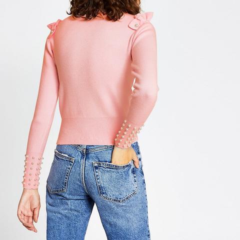 Pink Pearl Trim Jumper from River Island on 21 Buttons