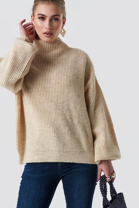 Statement By Na-kd Influencers Jennifer Andersson Knitted Sweater - Beige