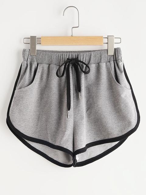 Drawstring Waist Contrast Binding Dolphin Shorts