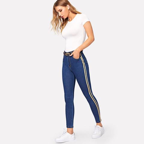 Jeggings A Righe Laterali Con Cintura