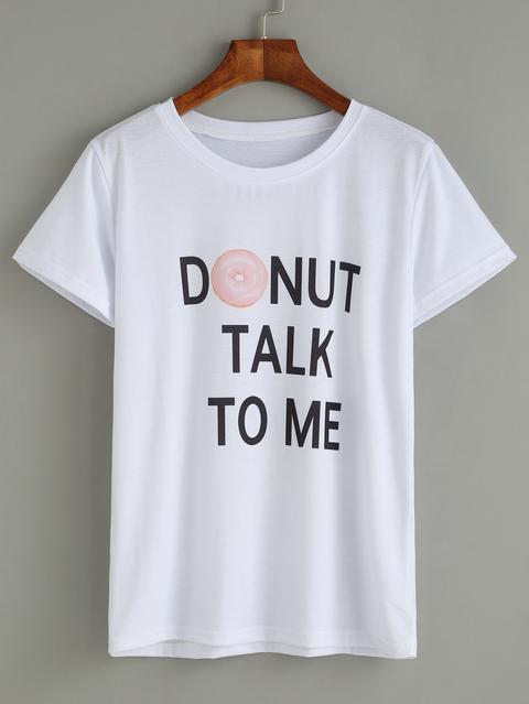 White Donut And Slogan Print T-shirt