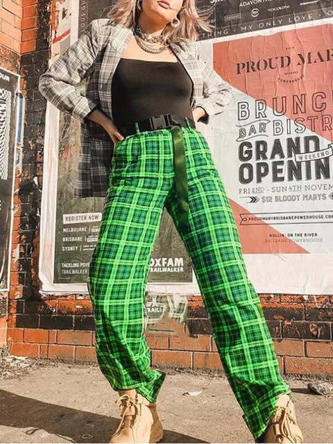 Pantaloni Lunghi Bottoni A Quadri Gamba Larga Palazzo Casual Una Vita Alta  Verde-nero from Cichic on 21 Buttons