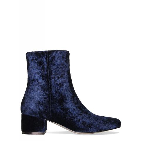 Jasmine Navy Velvet Block Heel Ankle Boots