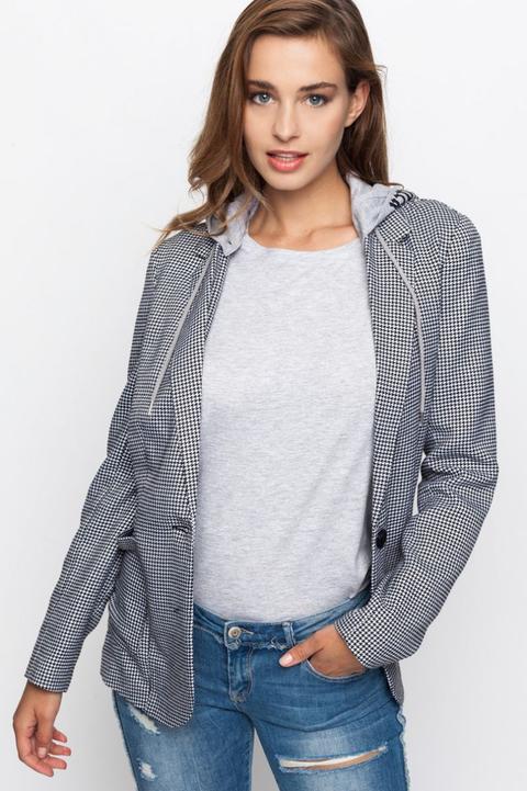 Blazer Pied De Poule Con Cappucio Di Felpa