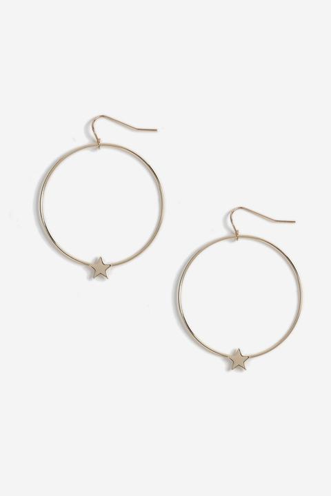 Womens Star Hoop Earrings - Gold, Gold