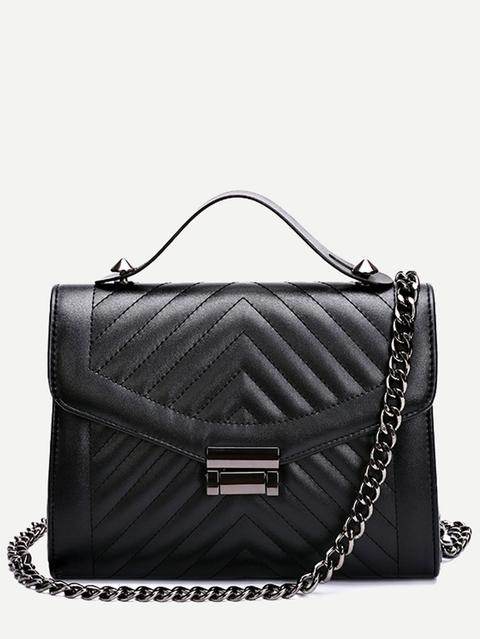 Bolso Guateado Con Cadena - Negro