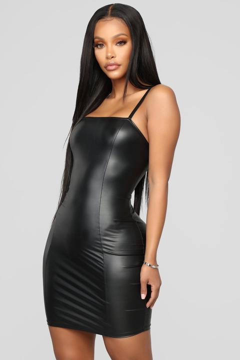 Slick To The Game Pu Mini Dress - Black