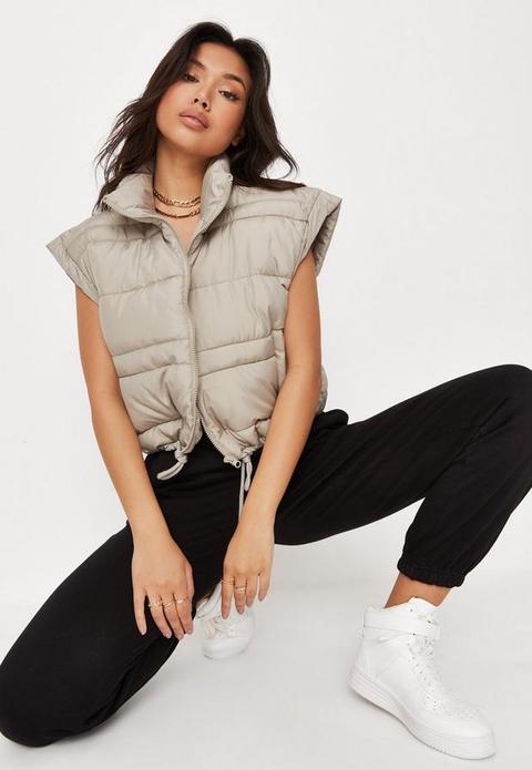 Khaki Padded Cropped Gilet, Kahki
