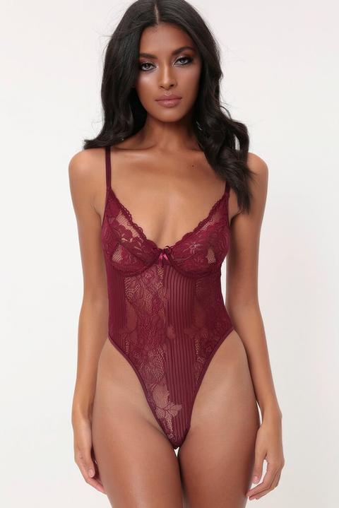 Plum Floral & Stripe Lace Bodysuit