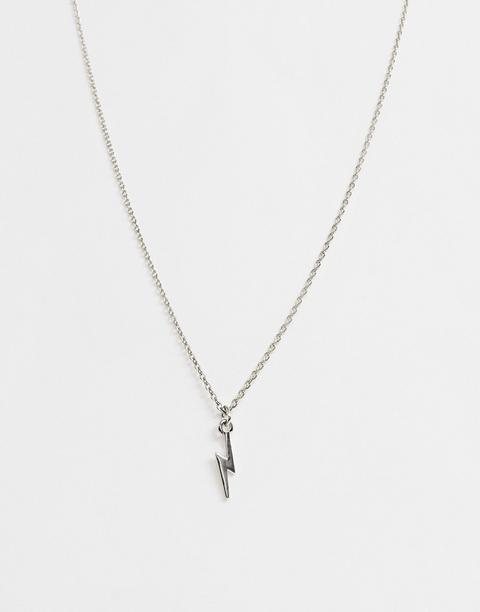 Asos Design Neckchain With Ditsy Lightning Bolt In Silver Tone-grey