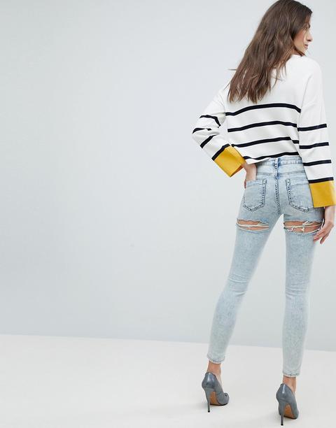 Asos - Lisbon - Jeans Skinny Vita Medio Alta Lavaggio Chiaro Patience Alla Caviglia Con Strappi Sotto I Glutei - Blu