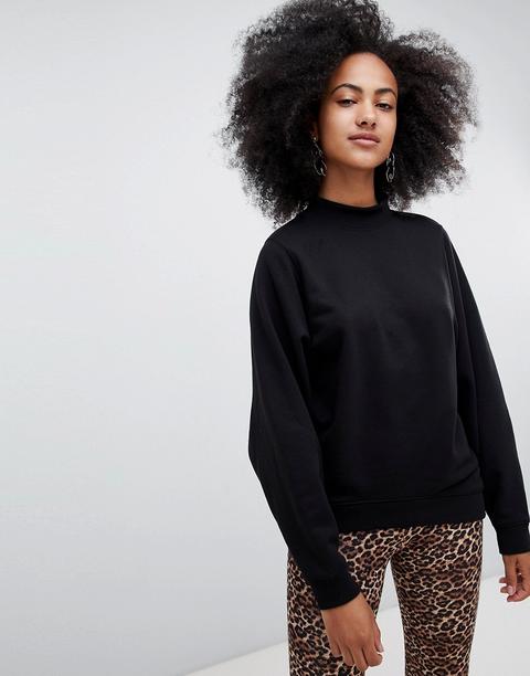 Monki - Felpa Nera Oversize A Collo Alto - Nero