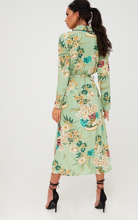Sage Green Floral Maxi Kimono