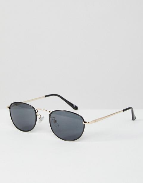 Asos 90s Small Oval Sunglasses In Black With Silver Metal Nose Bridge