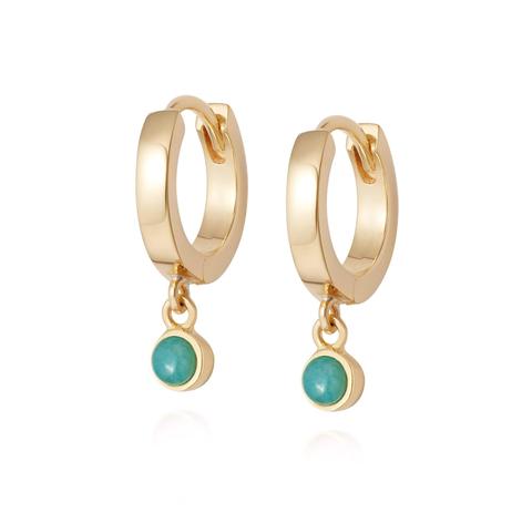 Amazonite Healing Huggie Hoops 18ct Gold Plate