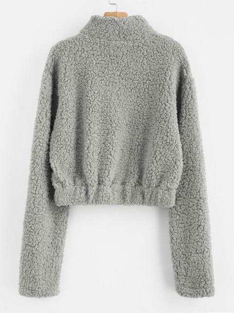 half zip fluffy faux shearling teddy sweatshirt