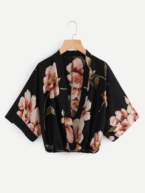 Camicetta Floreale Con Maniche Kimono