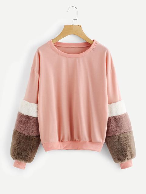 Contrast Faux Fur Sweatshirt