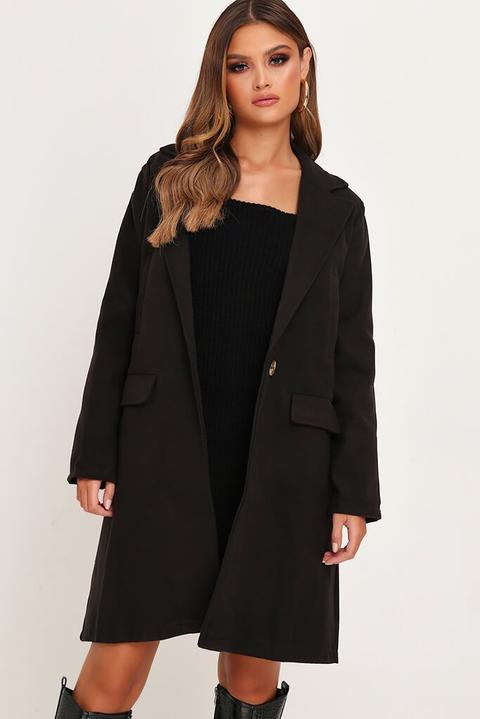 Black Button Front Boyfriend Coat