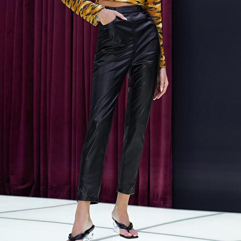 Pantalon À Poche En Cuir Pu