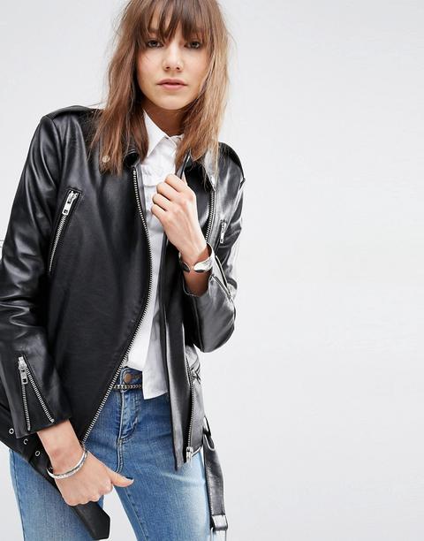 Chaqueta Biker Larga De Cuero De Asos Premium