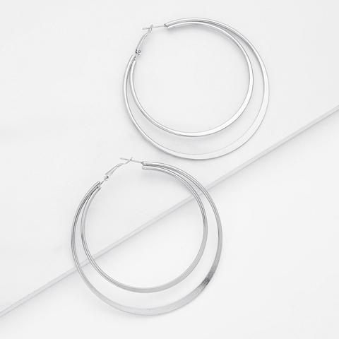 Pendientes Plateados De Aro Doble