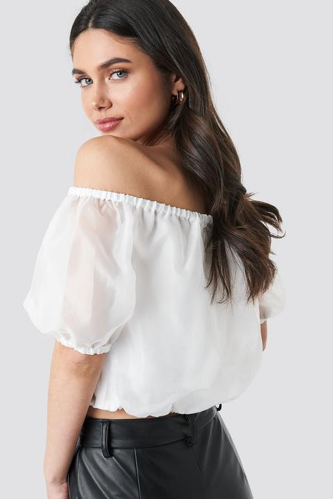 white off shoulder puff sleeve top