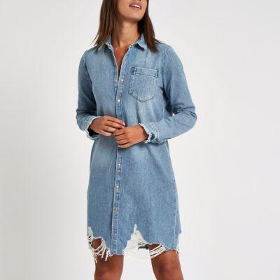 ripped denim shirt dress