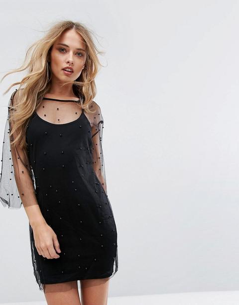 Missguided - Tubino In Tessuto A Rete Decorato - Nero