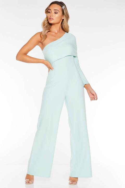 Mint Ruched One Shoulder Jumpsuit