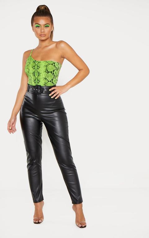 Black Faux Leather Belted Skinny Trouser