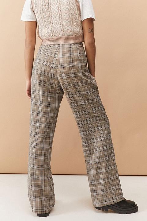 Uo Brown Check Puddle Trousers - Brown Xs At Urban Outfitters from