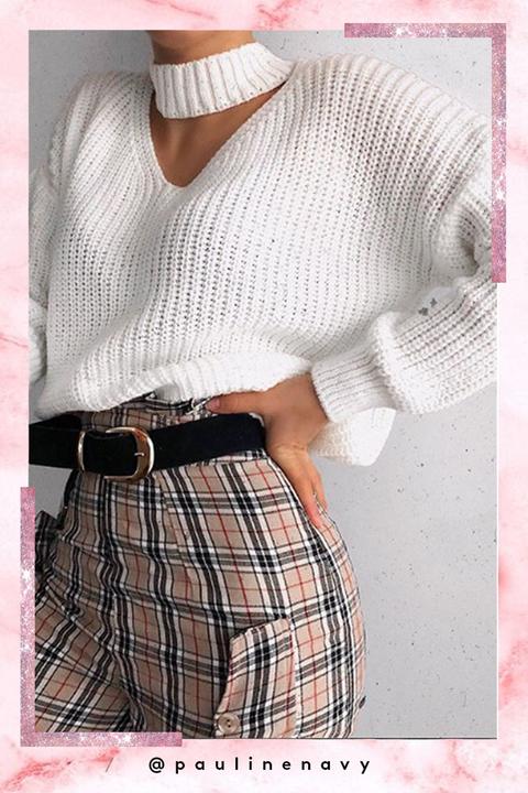 Suzie Cream Choker Neck Knitted Jumper